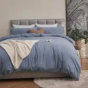 Jersey Quilt Cover King Ultra Soft Knit t Shirt Cotton Jersey doona Cover King Bed Skin Friendly Comfy King Bed Quilt Cover Set(Blue Chambray Marle, King)