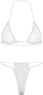 [TiaoBug] Women's Clear Strap Bikini PU Leather Thong Bikini Set String Triangle Swimwear Transparent Straps Swimsuits