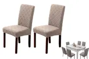 2pcs Chair Cover Universal Fitted Jacquard Seat Protector Cover for Party Home Kitchen Decor-Khaki