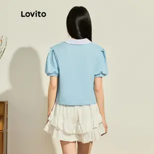Lovito 女款可愛素色拼色羈扣 T恤 L73AD012