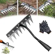 Iron Rake 2.0 - Gardinea Iron Weeding Rake for Gardening, 8 Teeth Manganese Steel Garden Weeding Rakes, for Dethatching,Gardening and Backyard Lawn Loosening