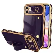 for Case for Women Girls with Strap, Wave Frame Cute Love iPhone 11 Dark Purple