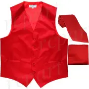 New Men's red formal Slim Fit Tuxedo vest Waistcoat_2.5" necktie & hankie