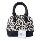 Leopard Print Handbag Shoulder Bag Vegan Faux Leather Small Black Cream, Urban S