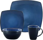 Gibson Bella Soho 16-Piece Square Reactive Glaze Dinnerware Set, Blue