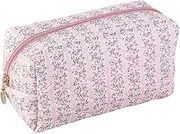 kovko Makeup Bag-Quilted Cosmetic Bag with Floral Design, Large Capacity Pouch, Coquette Toiletry Bag for Travel