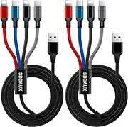 Multi Charging Cable,USB A to 4 in 1 Nylon Braided Dual IP/Type C/Micro Port Fast Charger Cord for iPhone 16 15 14 13 12 Pro Max iPad mini Air,Galaxy S23/S22/S20,Cell Phones Tablets and More-2Pack