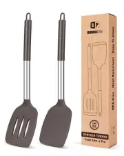 Pack of 2 Silicone Solid Turner, Non Stick Slotted Kitchen Spatulas, High Hea...