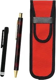 2 Pack Cloth Pen Case Red Metal Touch Stick Black and NQ30 Wide Shaft Metal Straight Knock Ballpoint Pen Set Marble NK02R-ALB-NQ30B-M-2
