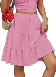 [MSLG] Women's High Elastic Waist Mini Skirt Casual Summer Trendy Tie Front Flowy Ruffle Floral Print A line Skirts 685