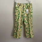 Zara Wmn XL Green Yellow Floral Psychedelic Retro High Waist Flare Crop Pant NWT