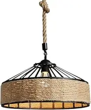 Hobaca E27 Rattan Pendant Light Fixture, Vintage Boho Rattan Ceiling Light Shade Ø30 cm, Rope Lampshade 80cm Adjusable Chandelier for Dining Room Living Room Bedroom Hallway Kitchen Island