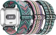 Adjustable Solo Loop Bands Compatible with Fitbit Versa 2 Band, Fitbit Versa Band,Versa Lite/SE Band, Stretchy Braided Elastic Sport Strap Compatible for Fitbit Versa 2 Women Men(3 of Pack)