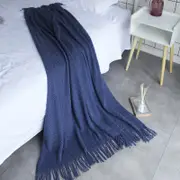 125*150cm Cozy Decorative Knit Woven Throw Blanket Sofa Throw Bed Throw Bed Blanket - Navy