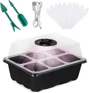 Seed Starter Tray with Grow Light, Seedling Starter Trays with Adjustable Humidity Domes, Adjustable Light Greenhouse Germination Kit for Seed Growing Starting, 6 Cells per Seedling Trays (Black)