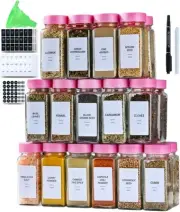 24 Glass Spice Jars with Label-4oz Containers Lids and x, Black