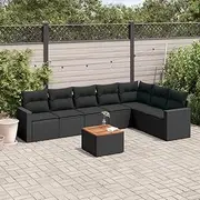 Patio Furniture Sets 8 Piece Garden Sofa Set with Cushions Black Poly Rattan