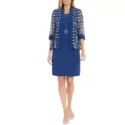 R&M Richards Womens Jacket Dress 2 Piece Set Size 20W Geometric Stretch Knit