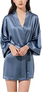 [Generic] Women's 22MM 100% Mulberry Silk Bathrobe Summer Wedding Solid Color Mini Robes V Neck Bride Robe