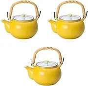 Set of 3, Yellow Glazed Plant Flower M4 Earthen Bottle [500 cc] (12.5 x 9.5 cm) (500cc) | Arita Yaki Pot, Setomonohonpo,