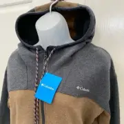 NEW wTag-COLUMBIA Gray/Brown Lodge Full Zip Hooded Jacket M