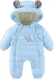 JiAmy Baby Girls Boys Winter Snowsuit Warm Hooded Romper Bear Double Zip Up Jumpsuit 3-6 Months Blue