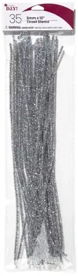 CousinDIY Tinsel Stems 3mmx12" 35/Pkg-Silver - 12 Pack