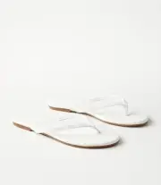 New Ann Taylor LOFT White Stacked Heel Faux Leather Flip Flops Sz 8 Medium Width