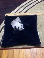 Blankets & Beyond Navy White Panda Bear Baby Blanket Security Lovey Plush NWT