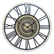 Roman Wall Clock Vintage Metal Wood Silent Morden Art Home Decoration 60cm Linen