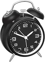 Twin Bell Loud Alarm Clock for Heavy Sleepers - Backlit, Battery - Operated Vintage Bedroom Clock (Black)