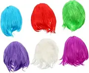 Ipetboom 6 Pack Short Bob Wigs Bangs Wigs Colorful Straight Wigs for Women Party Supplies