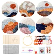 6x Punch Needle Cup Mat Kit 6 Patterns Complete Punch Needle Craft Kit w/ Yarns