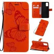 For Samsung Galaxy S20 Ultra Case, Pressed Butterflies Pattern PU Leather Wallet Cover with Stand & Lanyard, Orange