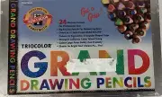 KOH-I-NOOR Hardtmuth 24pc Triocolor Grand Drawing Art Pencils Chartpak Tin Box
