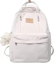 [JHTPSLR] Preppy Backpack with Plushies Cute Vintage Backpack for School Girls Light Academia Bookbags Solid Aesthetic Backpack