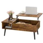 Advwin Lift Up Top Coffee Table with Hidden Storage and Open Shelf Side Table Accent Couch Table Walnut