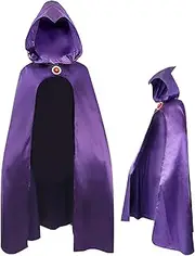 TeenTitans-Raven Cosplay Cloak,Deluxe Hooded Cloak Purple Cape with Hood Halloween Uniform Cosplay Costume For Women,L