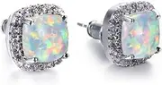 [Jude Jewelers] Platinum Rose Gold Plated Cluster Style Simulated Cubic Zircon Fire Opal Stud Earrings