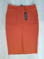 RIVER ISLAND size 10 ladies RUST & BLACK PENCIL SKIRT WITH FRONT SPLIT pockets