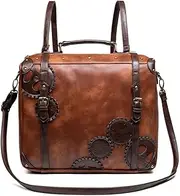 Valentoria Steampunk Crossbody Shoulder Purse Leather Messenger Bag Satchel School Bag Gothic Retro Briefcase for Women, Gear 024, Medium