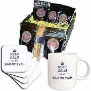 3dRose cgb_157642_1 Keep Bar Mitzvah Day-Navy Blue Text Design-Funny Reminder to Stay Calm-Judaica-Coffee Gift Basket, Multicolor