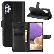 For Samsung Galaxy A32 5G Case Wallet Leather Flip Magnetic Stand Phone Cover (Black)