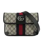 【GUCCI 古馳】GG SUPREME 帆布藍紅織帶OPHIDIA腰包_95CM(藍色/米灰色)