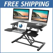 Height Adjustable Standing Desk 32” - Sit to Stand Converter for Dual Monitors