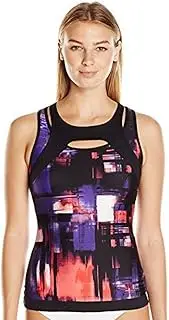 [Calvin Klein] Women's Printed Sporty Overlay Tankini with Mesh Insert