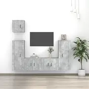 TV Stands Set - Living Room Entertainment Center, Concrete Grey Modern Cabinet, Tables and Storage Furniture, 5 Piece Engineered Wood Televisor