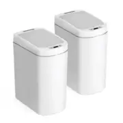 NINESTARS White Motion Sensor Trash Can Combo Set, 2 Pc. - 1.85 Gallons/ 7 Liter