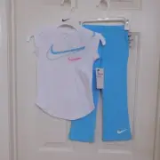 NWT 2pc Nike White Blue Pink Swoosh Top & Flared Pants Set sz 3t or 4t