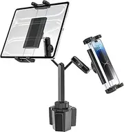 EXSHOW Car Cup Holder Tablet Mount, Heavy Duty Dual Tablet Holder for Truck, [Double Metal Arm] Adjustable Cupholder Compatible with iPad Pro 13 12.9 Mini Air, ELD, Galaxy Tab, iPhone, 4-13" Device